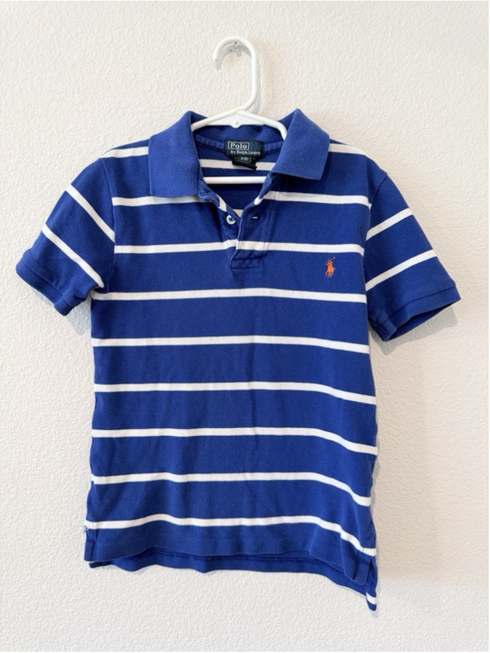 Vintage 90s Polo Ralph Lauren Kids S Pique Mesh Striped Shirt Blue Prep School 8